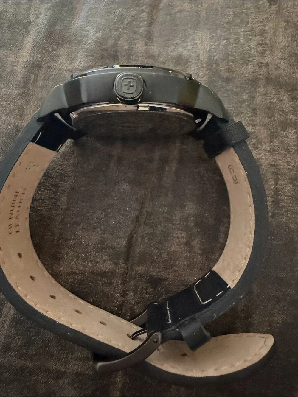 Wenger Black Watch with Blue Accents and Leather Strap